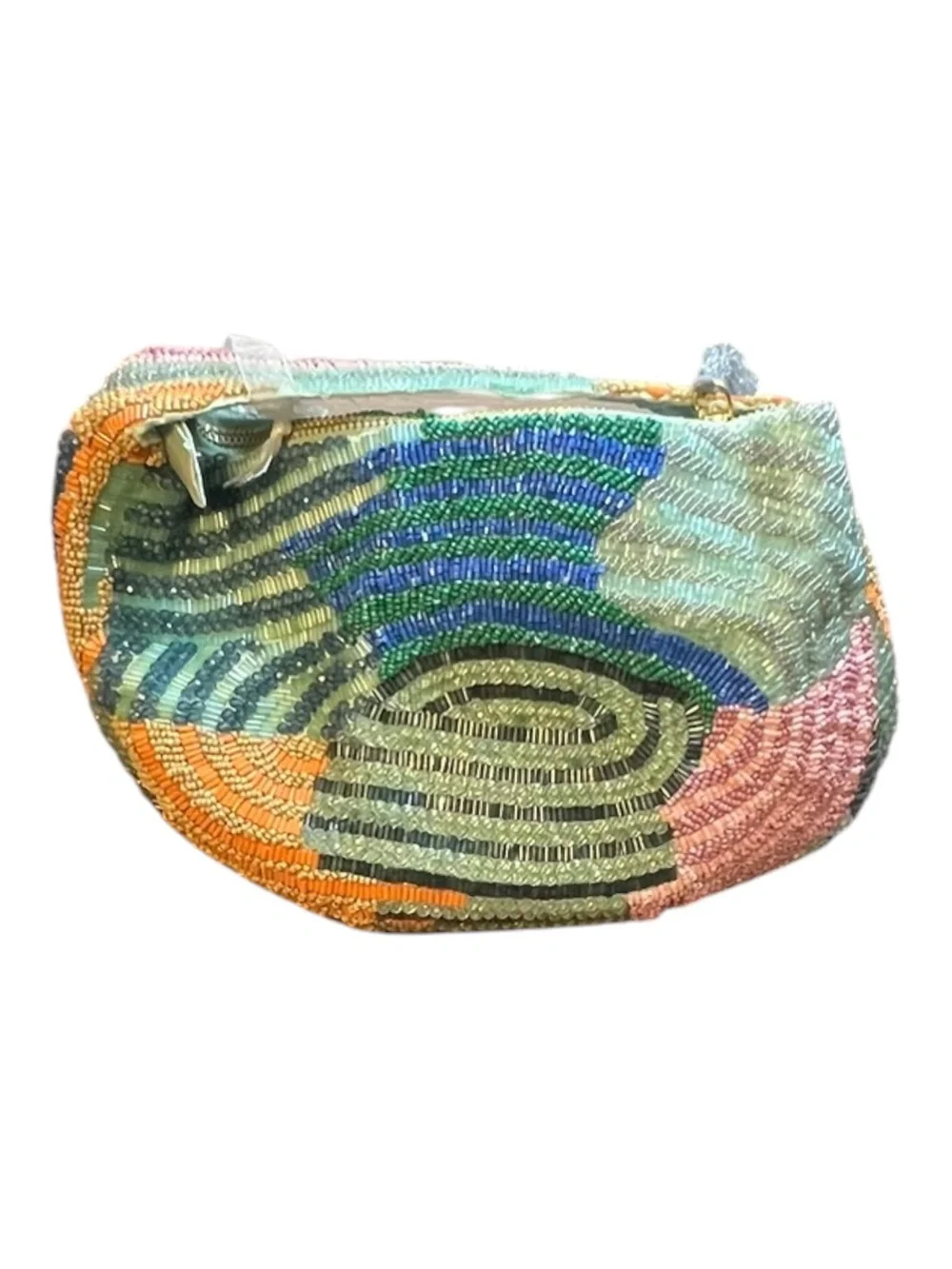 Handcrafted Beaded Abstract Half Moon Clutch Bag Multicolor